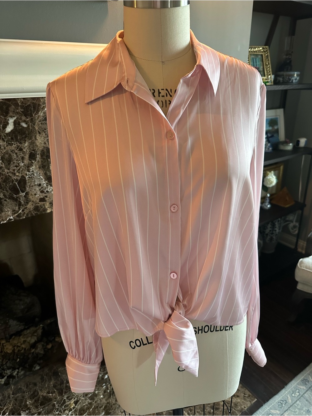 Generation Love Light Pink Striped Tie-Front Button Down Shirt